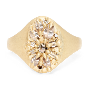 Cognac Diamond Lotus Signet Ring - Made to Order